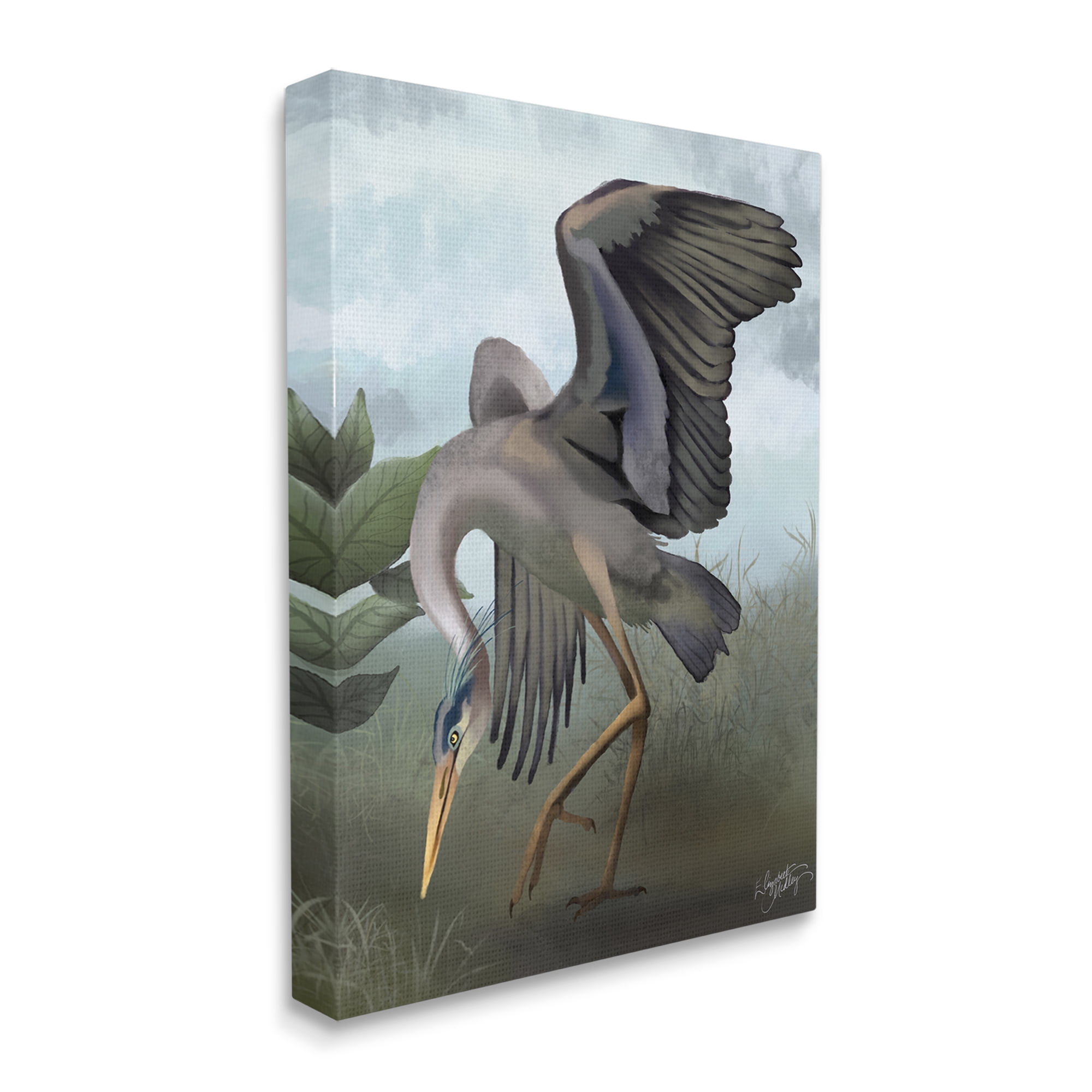 Stupell Industries Dancing Crane Portrait Animals & Insects Painting Gallery Wrapped Canvas Art Print Wall Art, 16 x 20