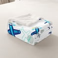 thumbnail image 4 of Erosebridal Airplane Plush Bed Blanket Aircraft Pattern Blanket Throw Queen Size Aviation Theme Cartoon Style Sherpa Throw Teal Blue Fleece Blanket Nursery Bed Blankets, 4 of 5