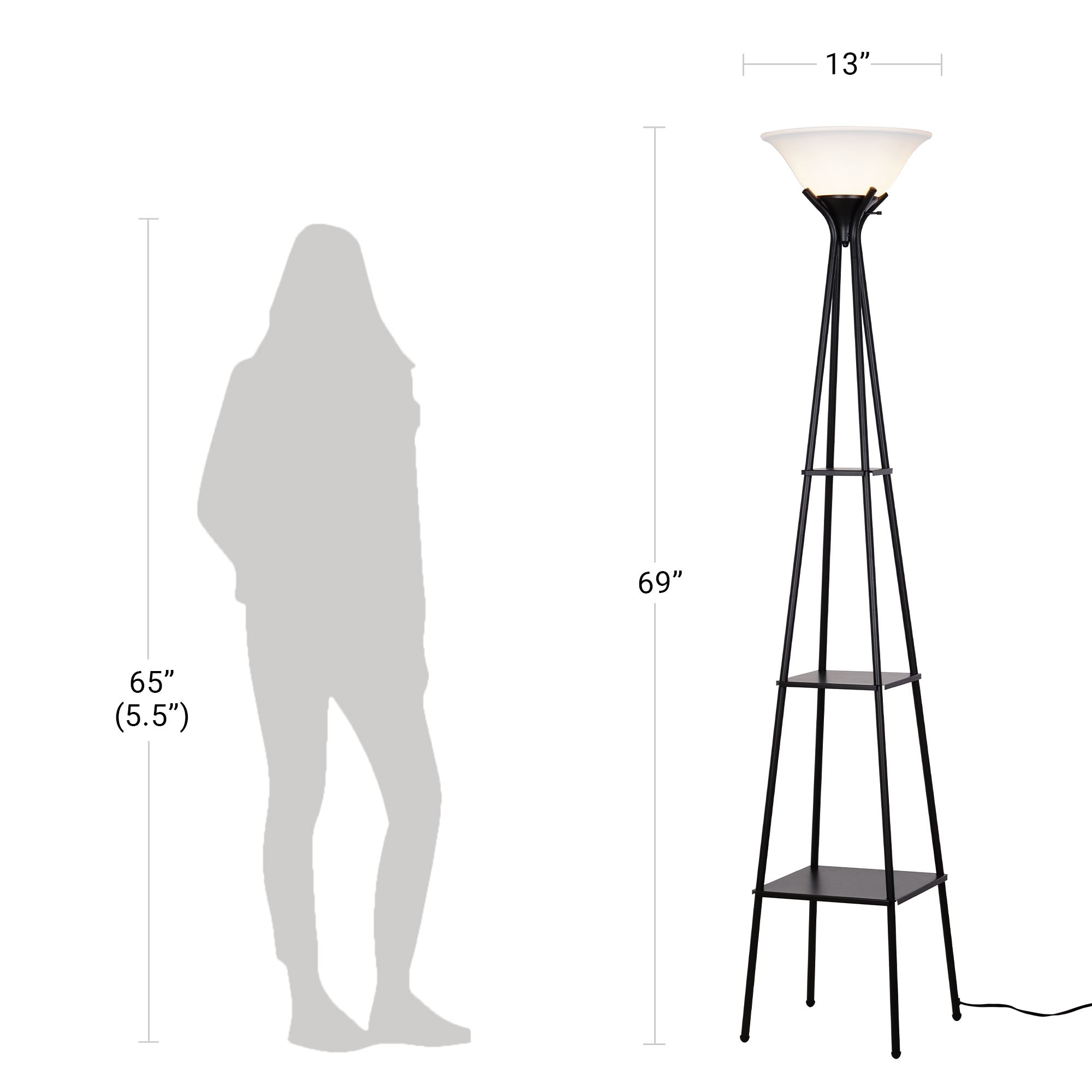Mainstays 69" Metal Etagere Floor Lamp, Charcoal photo 5