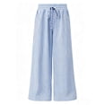 thumbnail image 5 of Favoffer Women's Striped Wide Leg Pants Elastic Drawstring Waist Pocket Loose Casual Trousers Summer Beach Vacation Bottom for Resort Seaside Trip, 5 of 7