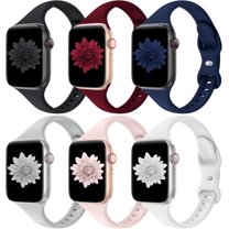 KOMI 6 Pack Bands Compatible with Apple Watch 38mm 40mm 41mm 42mm 44mm 45mm 49mm, Slim Thin Narrow Replacement Soft Silicone Sport Strap for iWatch Series Ultra/Ultra 2 9/8/7/6/5/4/3/2/1 SE Women Men
