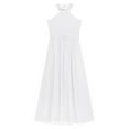 thumbnail image 5 of TTAO Sequin Halter Flower Girls Dress Kids A-Line Sleeveless Ruched Chiffon Wedding Party Maxi Gown Ivory 16, 5 of 7