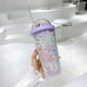 thumbnail image 1 of Vaso de agua con pajilla colorida para estudiantes y niños - Vaso de plástico de 550 ml con pajilla dura | Doble pared aislante | Rosa, azul cielo, púrpura, verde menta | Taza de viaje para bebidas, 1 of 7