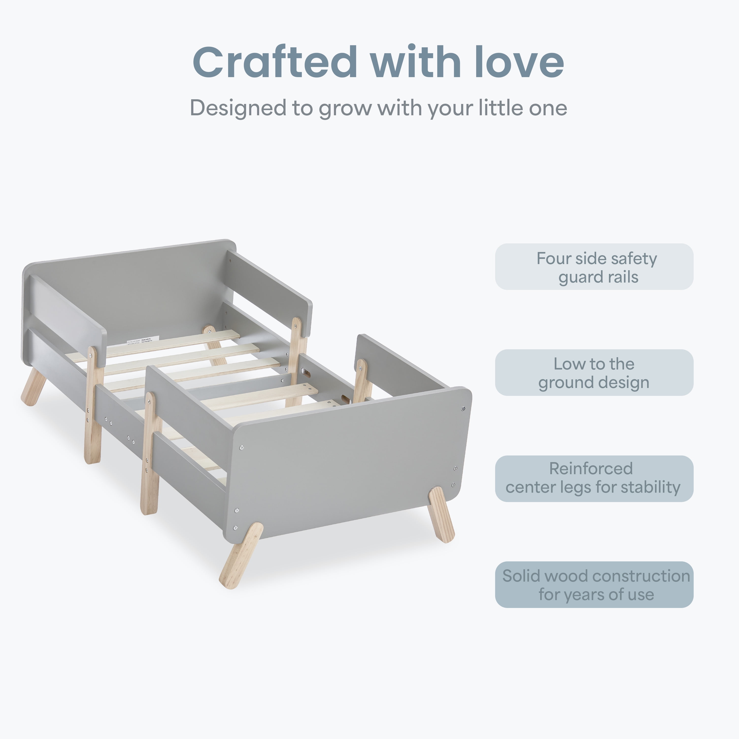 JPMA & Greenguard Gold Certified Dream on Me Osko Convertible Toddler Bed made with Sustainable New Zealand Pinewood, Gray