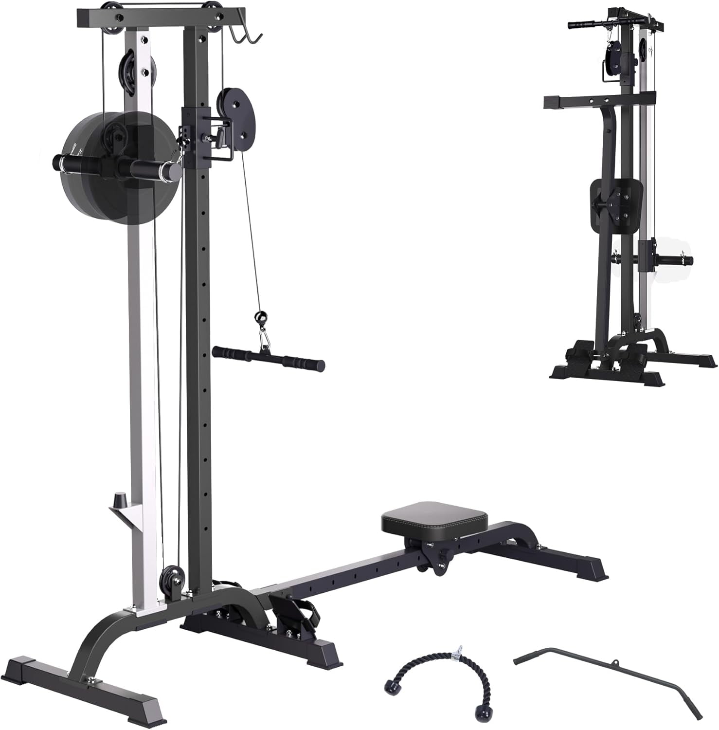 GARVEE 2 in 1 Cable Crossover Machine & Lat Pull Down Machine with Adjustable Weight and Seat,Multi-Function Compact Rowing Machines for Home Gym,Black