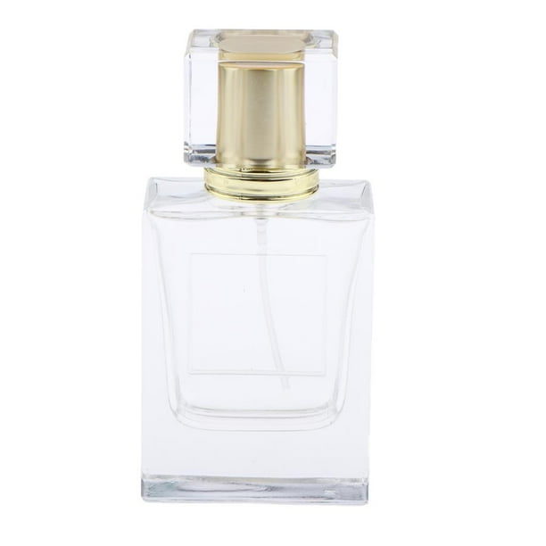 Botella de perfume vacía cuadrada de 50 ml de vidrio transparente Tapa dorada