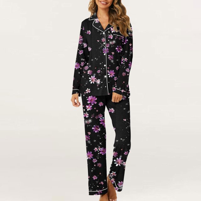 Puntoco Conjuntos de pijamas cómodos para mujer, pijamas de manga larga y pantalones largos para mujer y hombre, ropa de casa sexy para mujer