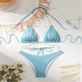 thumbnail image 2 of Conjunto de Bikini con cuello Halter para mujer, traje de baño de 3 piezas de Color liso con cobertura, ropa de playa Sexy para verano, 2024, 2 of 5