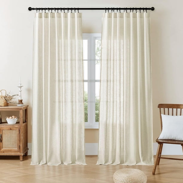 Juego de cortinas Joydeco de lino, 244 cm de longitud, 2 paneles, color beige