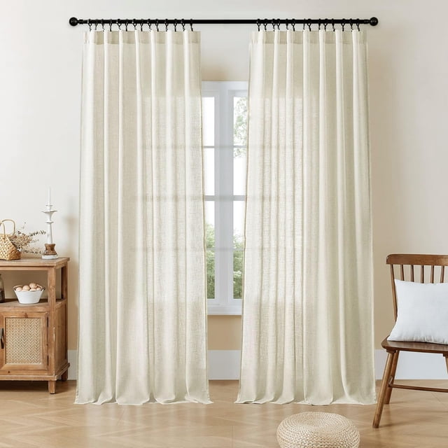 Juego de cortinas Joydeco de lino, 244 cm de longitud, 2 paneles, color beige