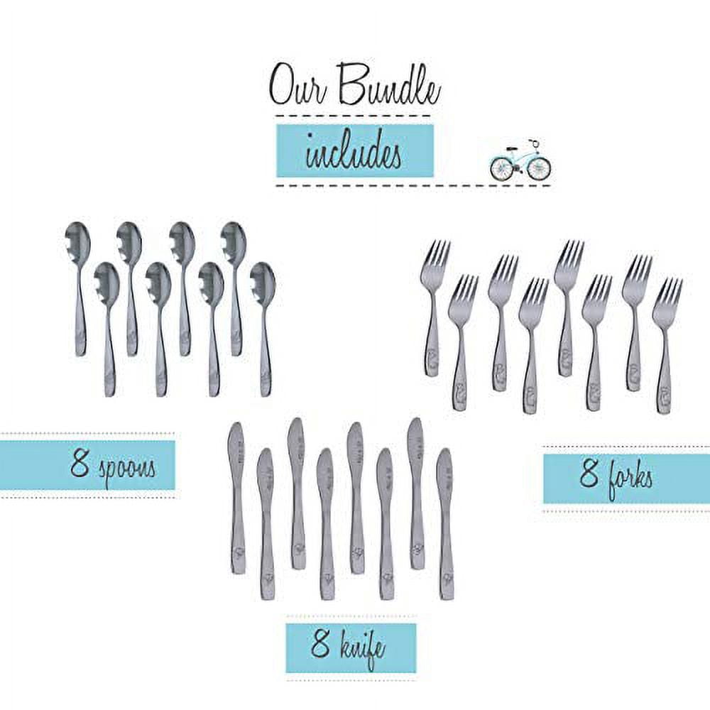 Kids and Toddler Utensils Silverware Set – 24-Piece Toddler Silverware  Includes 8 Forks 8 Spoons and 8 Kid-Friendly Knives - kids Metal silverware