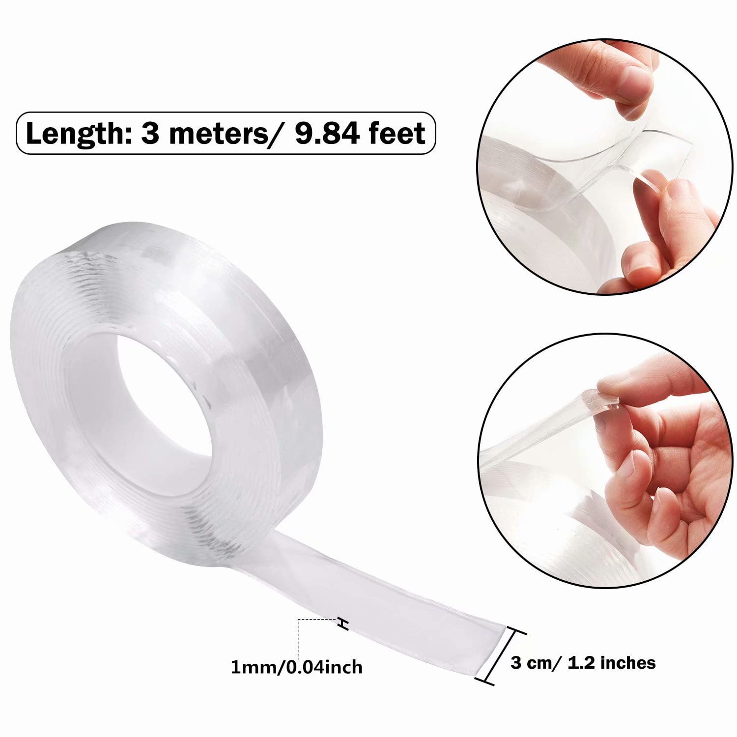 Double Sided Tape Heavy Duty(9.84FT/3M)Multipurpose Wall Tape Adhesive Strips Removable Mounting Tape,Reusable Strong Sticky Transparent Tape Gel