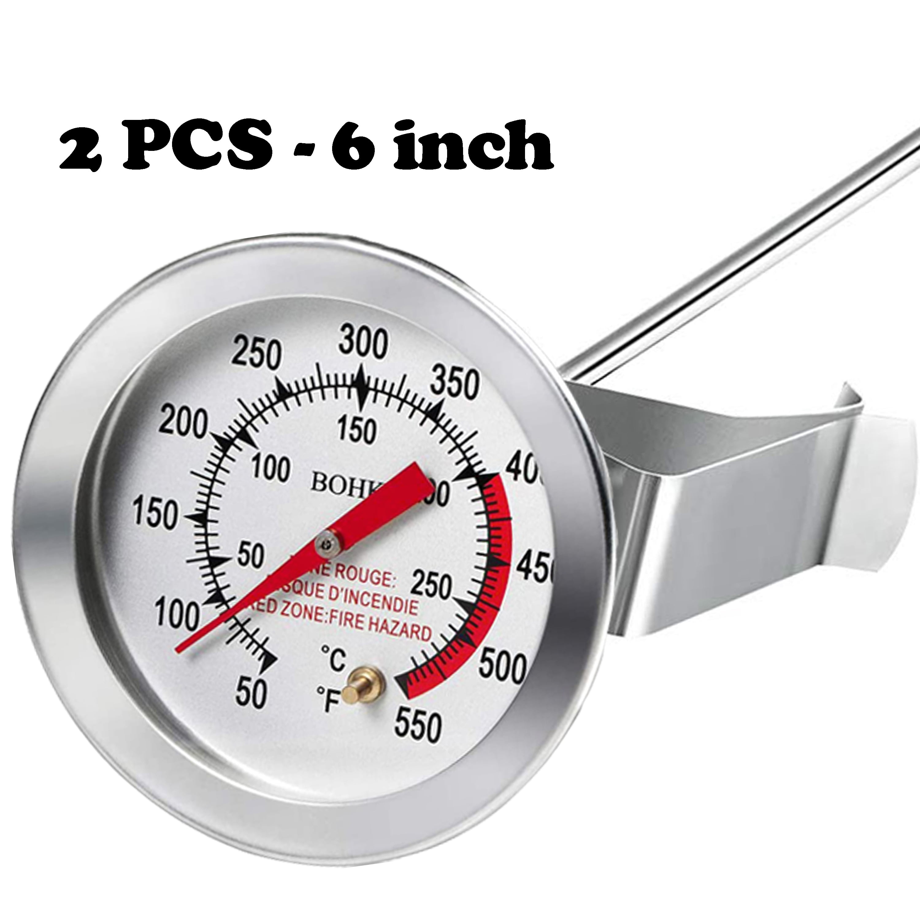 defull 12 Deep Fry Thermometer With Clip Instant Read Dial Thermometer Stainless Steel Stem Meat Thermometer Cooking Thermometer for Turkey Grill BBQ 
