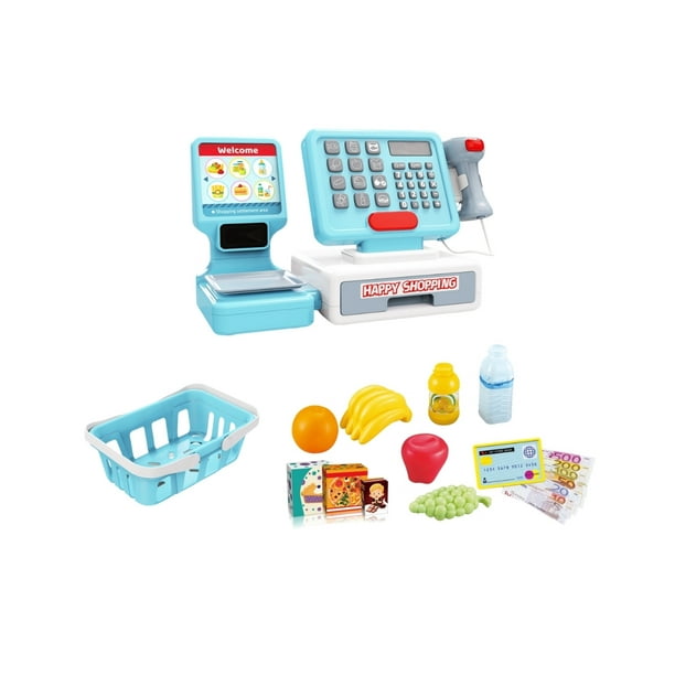 PINGÜE® Role Play | Caja registradora de supermercado con báscula y accesorios. 10 piezas. Color azul pastel. Juguetes Niños y Niñas