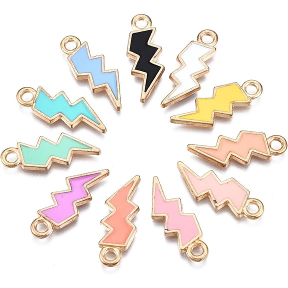 20Pcs Alloy Enamel Lightning Bolt Pendants Light Gold Lightning Bolt Pendant Charm Mixed Color Jewelry Findings for Women DIY Necklace Jewelry Craft Making 20x7x1.5mm Hole: 2mm