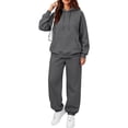 thumbnail image 3 of Trgacdwlo Sweatsets Women 2 Piece Outfit Tracksuit Plain Hoodie with Cuffed Jogger Sweatpants Fall Winter Matching Sweat Set Dark Gray M, 3 of 6