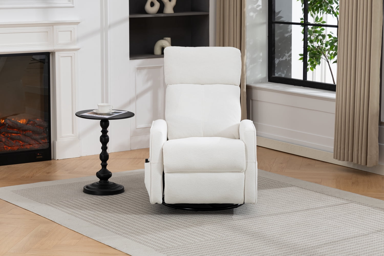 Leumius Glider Recliner Rocking Chair,360°Swivel Glider Rocking Chair,Upholstered Manual Recliner Chair for Nursery and Living Room,Cream White