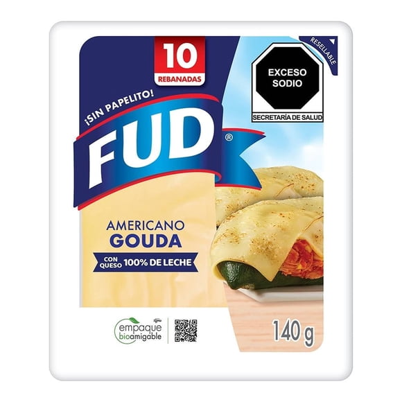 Queso gouda FUD 42 para fundir rebanadas cuadradas 140 g