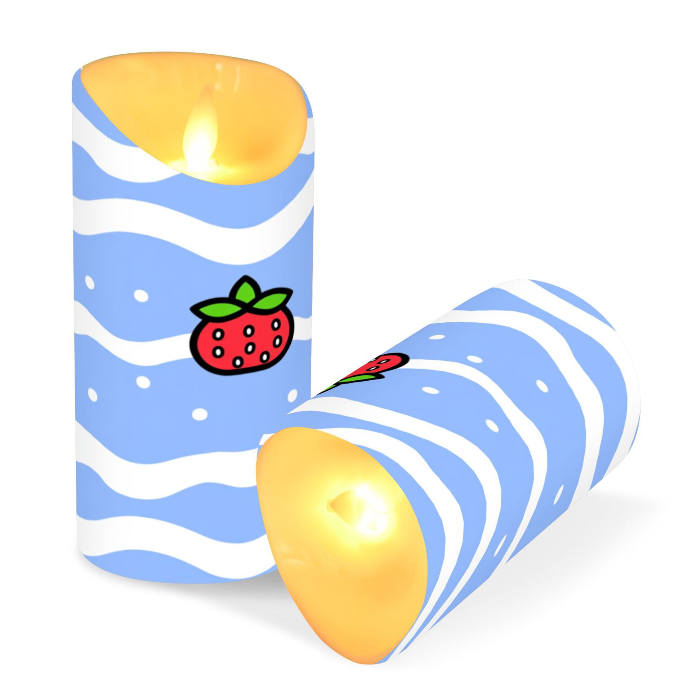 Strawberry Waves Flameless Candles 2 PCS with Remote Realistic Moving Flame LED Tapered Pillar Set for Home Decor