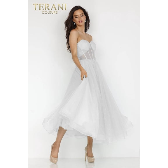 Terani Couture 231P0534 Strapless Corset Tea-Length A-Line Wedding Dress Ivory 10