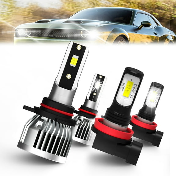QIPEIZSP compatible cars Dodge Challenger 2015-2020 Led Headlights 9012 & Fog Lights H11 Bulbs 4 Pcs