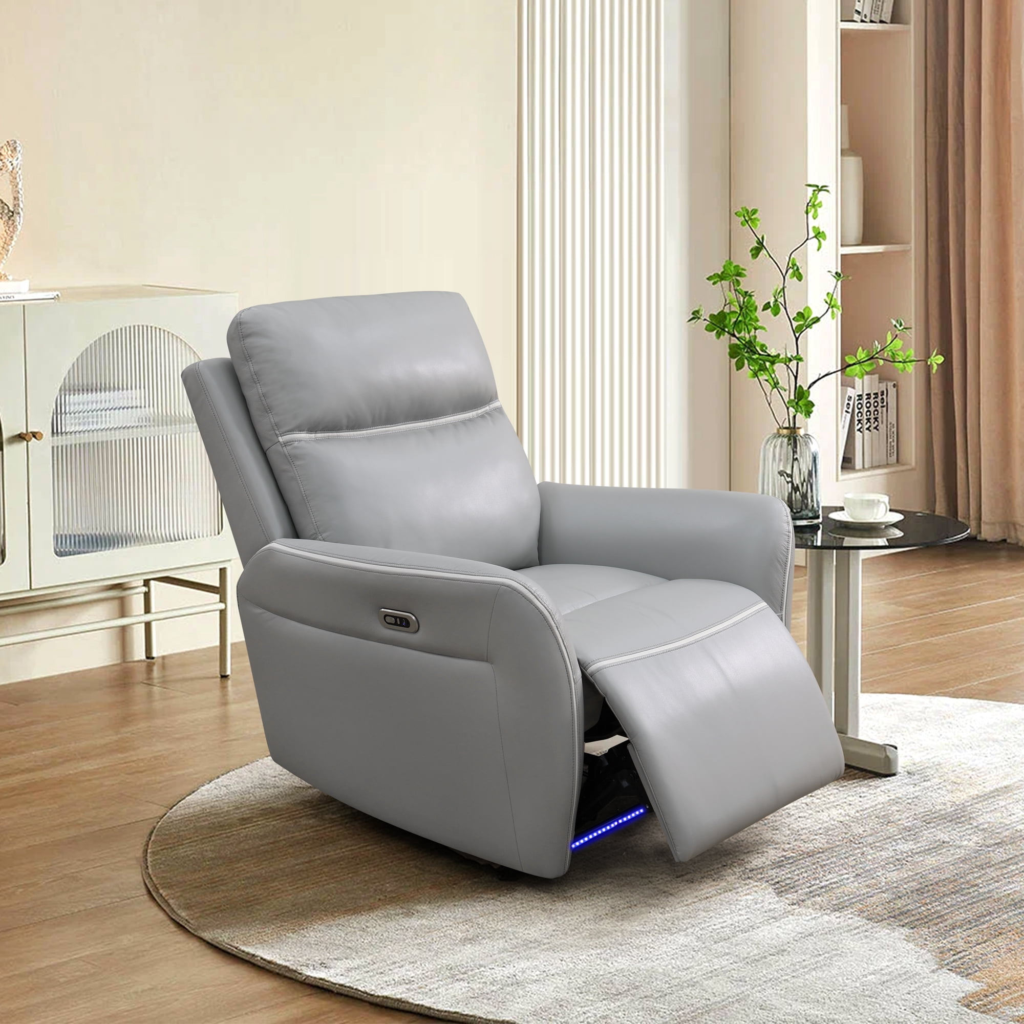 Gewnee Power Recliner Sofa Sectional Couch with LED Light for Living Room,Air Leather Reclining Loverseat and Sofa with Cup Holder Storage Console for Home Theater