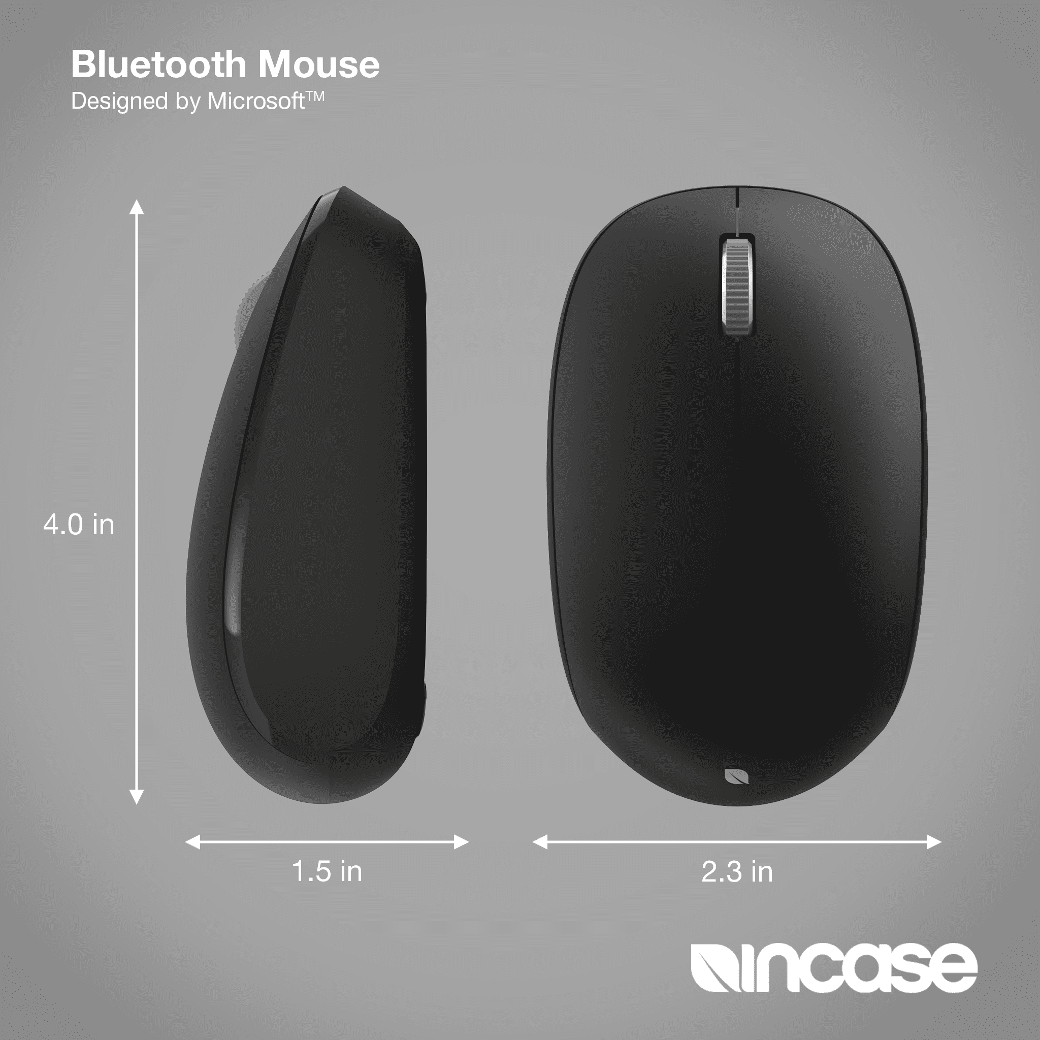 Incase Bluetooth Mouse - Designed by Microsoft - Compact, Comfortable, Right/Left Hand Use, 4-Way Scroll Wheel, Wireless Bluetooth Mouse for PC/Laptop/Desktop, Mac/Windows Computer