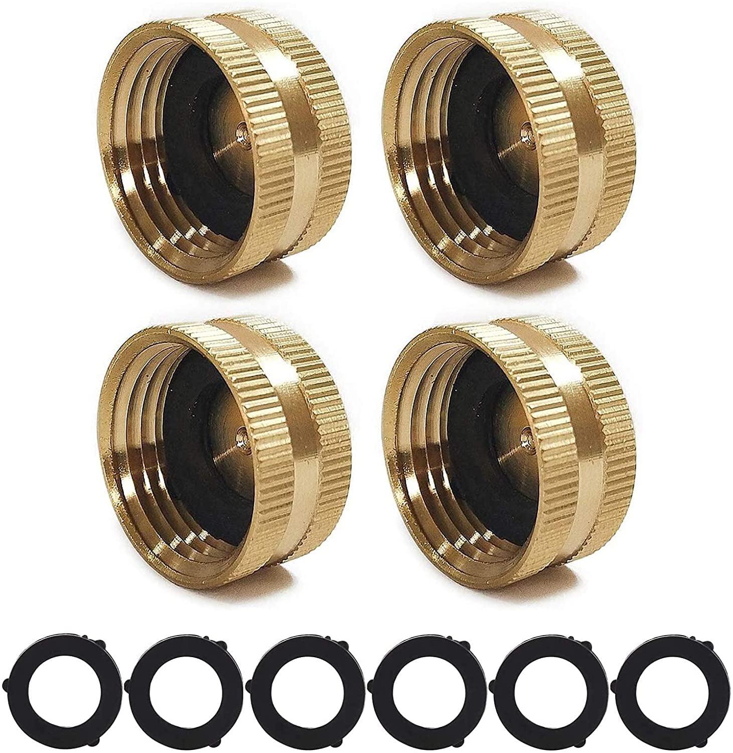 4 Pack Garden Brass Hose Cap, Garden Hose Female Fitting Cap,3/4 Inch
