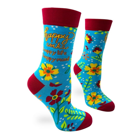 Fabdaz Happy Socks, Happy Life, Happy Mind Women's Crew Socks with Floral Print