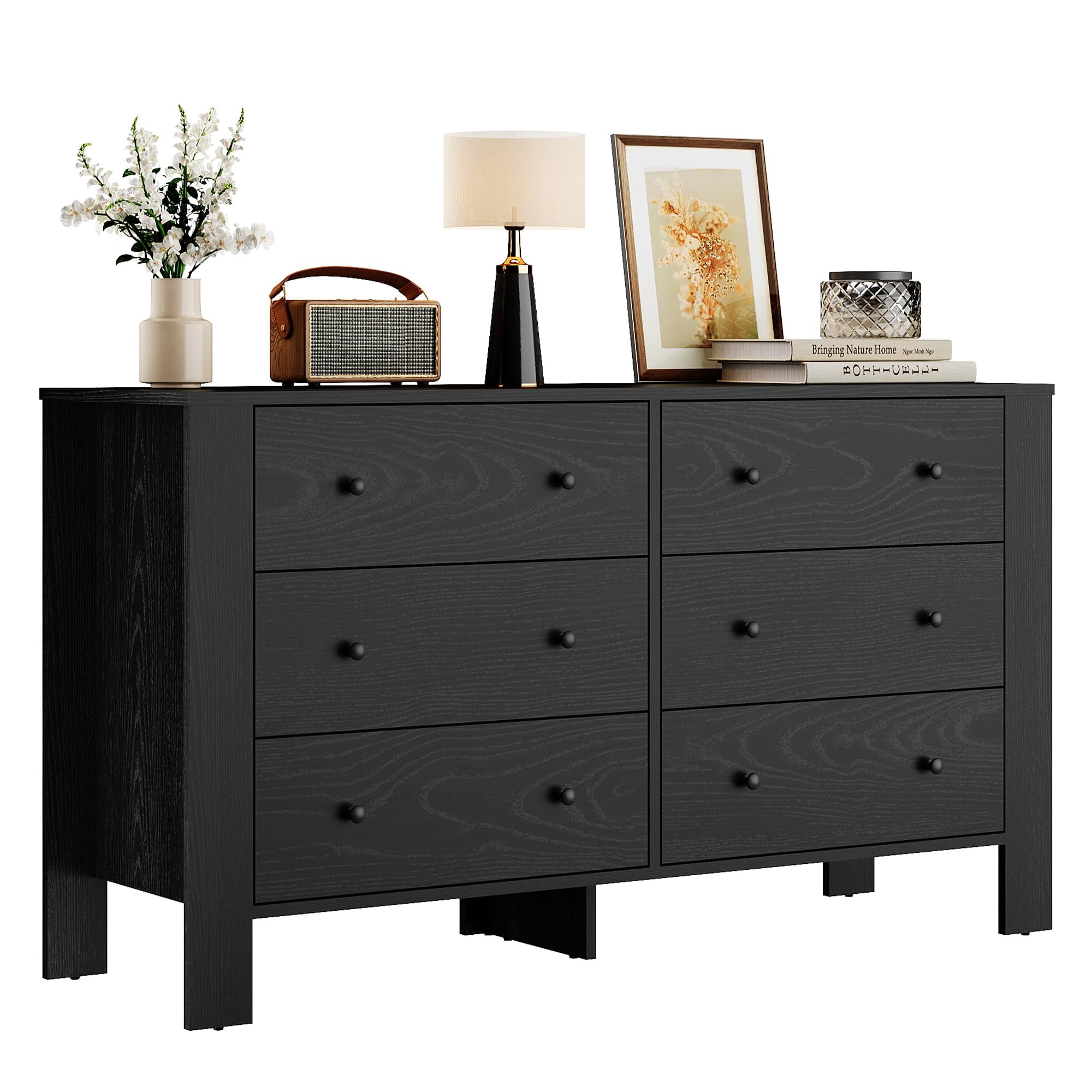 6 Drawer Dresser, Modern Wood Dresser for Bedroom, with Deep Drawers & Metal Knobs, for Hallway, Entryway, Living Room