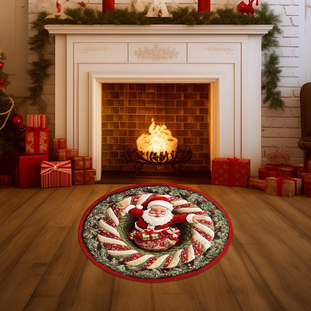 Christmas Decorations Carpet Christmas Optical Rugs Round Swirl Rug Decorative Rugs With Depth Pattern Funny Santa Non Mats For Holiday Entryway Living Room Bedroom Polyester carpet