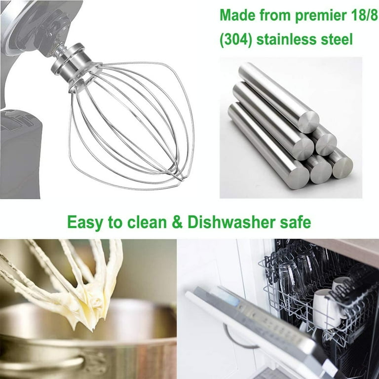Lawenme K45ww Stainless Steel Whisk Attachment for KitchenAid 4.5-5 Quart Tilt-Head Stand Mixer, 6-Wire Whip with Shield, Mixer Attachment Wire