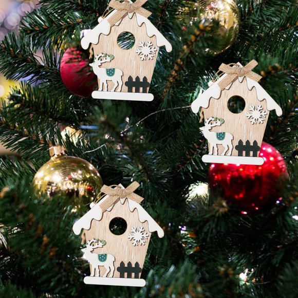PEONAVET Wooden Decorations Small House Decorations Wooden Crafts Wooden Small House Hanging Pendant Decoration Christmas Decorations