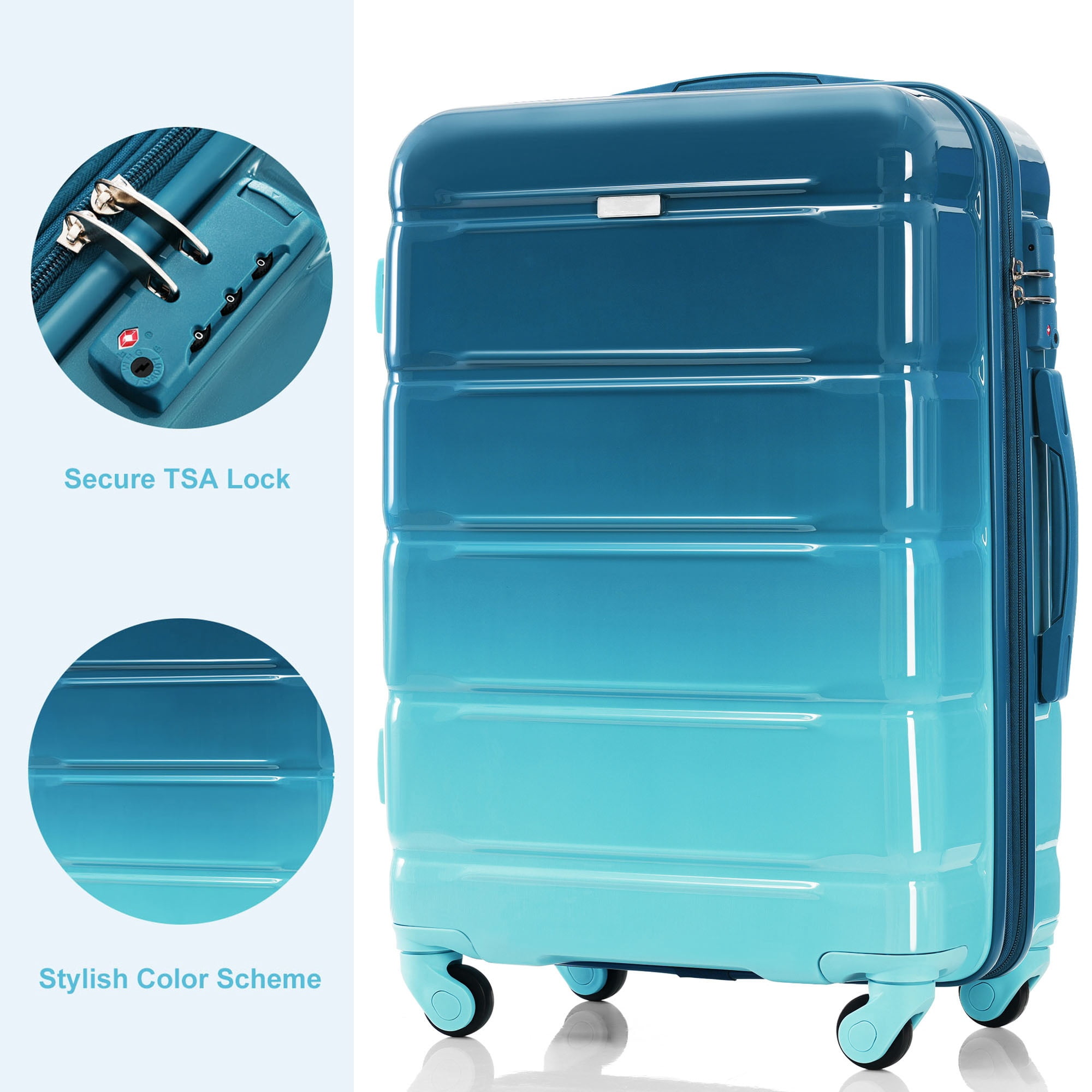 3-Piece Luggage Set, 28 Inch ABS+PC Checked Suitcase with 360° Spinner Wheels & TSA Lock, Travel Duffel & Wet-Dry Toiletry Bag for Travel