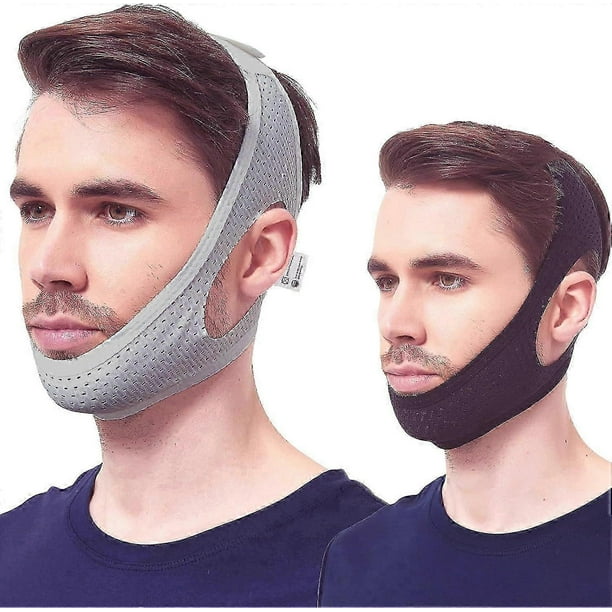 Chin Strap for Cpap Users, 2 Pack Black & Grey Comfortable Mesh Anti Snoring Chin Straps f