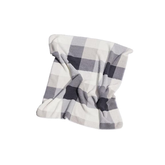 HomeRoots 483449 50 x 60 in. Gray & Ivory Faux Sherpa Plaid Throw Blanket