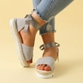 thumbnail image 3 of Vedolay Sandals for Summer Women's Wedge Sandals Mid Heel Buckle Ankle Strap Wedge Platform Sandals,Gray 7.5, 3 of 5