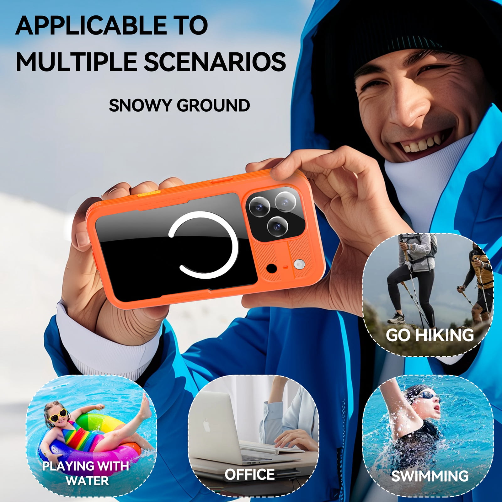 Dteck for iPhone 17 Pro Max Waterproof Case Compatible with MagSafe, Magnetic Waterproof Full Body IP68 Underwater Case Built-in Screen Protector Military Grade Shockproof Case for Men Women,Orange
