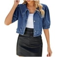 thumbnail image 2 of LOVZFMLL Vestes pour Femmes Mode Col à Revers Manches Plus Fines Veste en Denim, 2 of 8