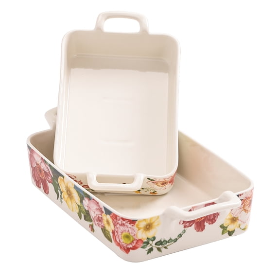 Bico Peony Heaven Stoneware Baking Dish Set, Set of 2, Large & Medium Rectangular Baking Pan Set, Lasagna Pan, Casserole Dish, Microwave, Dishwasher and Oven Safe