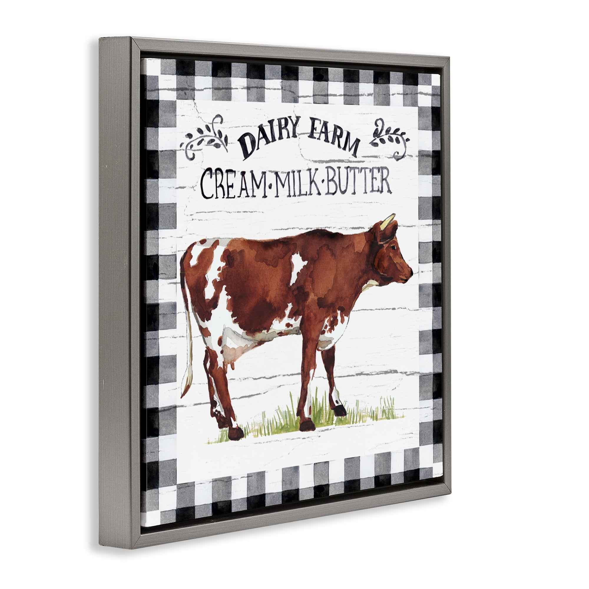 Stupell Industries Rustic Spring Cow Animals Painting Gray Floater Framed Canvas Art Print Wall Art, 18 x 18