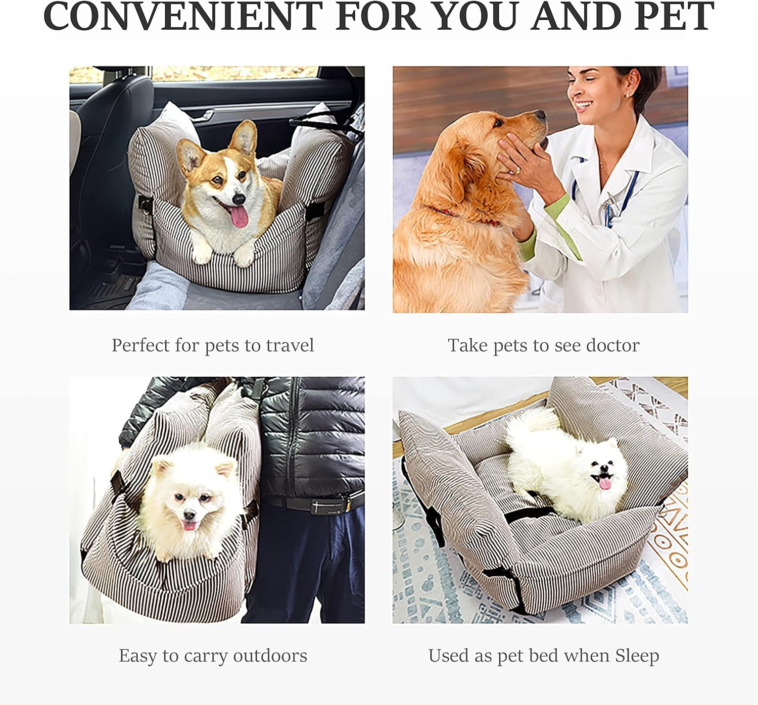 WOWMAX Dog Car Seat for Medium Dogs, Dog Booster Seat for Car, Fully Detachable Washable Dog Car Bed for Car Travel, Non-slip Safety Pet Car Seat with Seat Belt, Brown