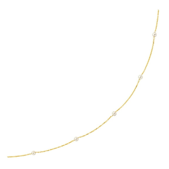 14k Yellow Gold Necklace with White Pearls 18 in
