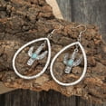 thumbnail image 2 of Retro Hollow Silver Textured Saguaro Cactus Oval Turquoise Stone Drop Earrings, 2 of 5