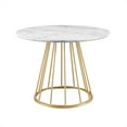 thumbnail image 4 of 40" Wood Modern Round Dining Table with Metal Caged Base - White Marble / Gold, 4 of 8