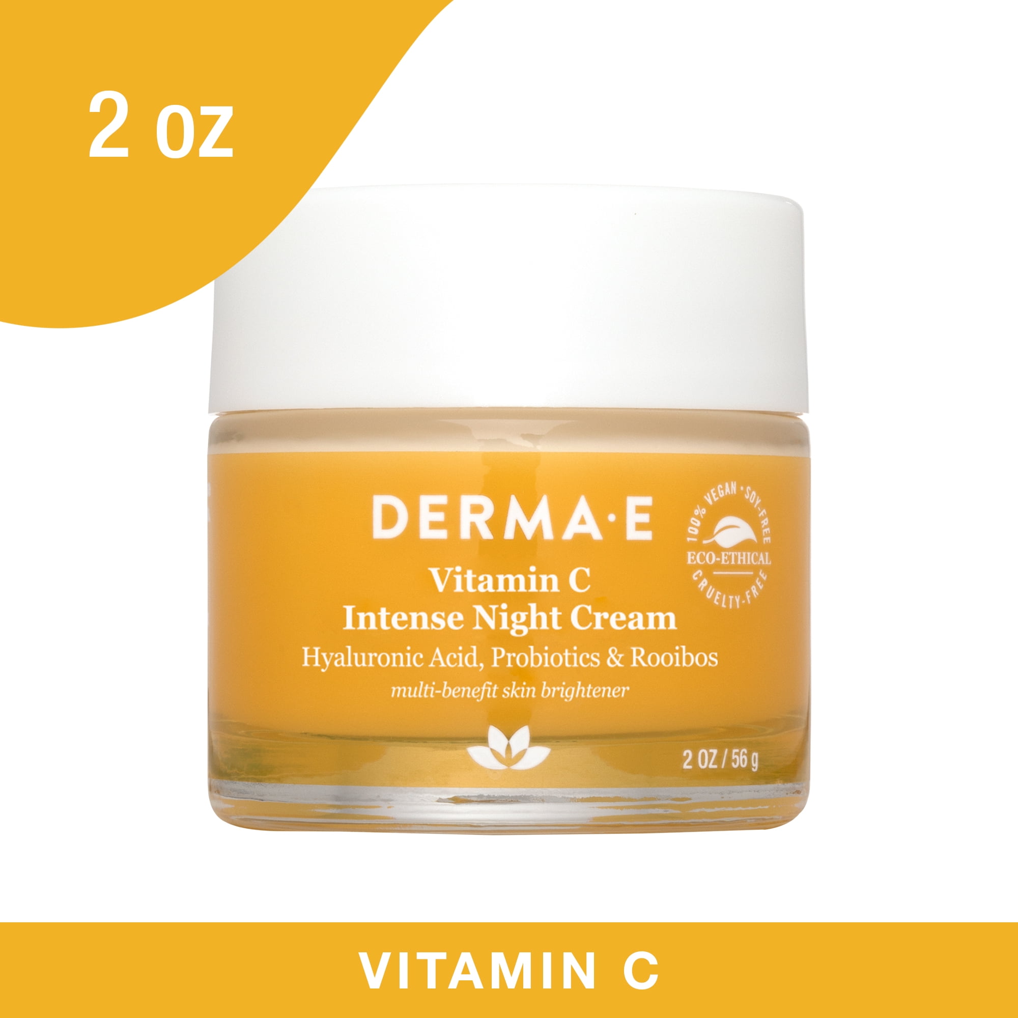 Derma E Vitamin C Intense Brightening Night Cream with Hyaluronic Acid, Vegan Skin Care, 2 oz