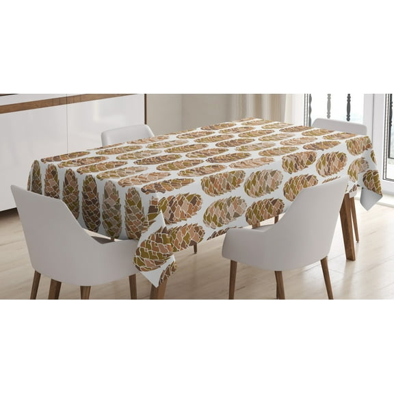 Ambesonne Pine Cone Tablecloth Rectangular Table Cover, Woodland Mother Earth, 52"x70", Green Brown Umber Peach