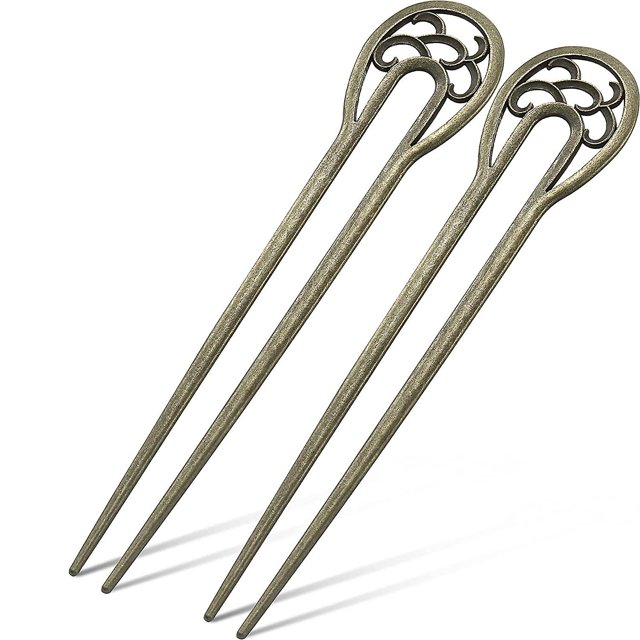 2 piezas de pinzas para el cabello clásicas nórdicas de metal en forma de U, horquillas para el cabello vintage, accesorios para el cabello con moño de 2 puntas para peinados de niñas y damas (bro