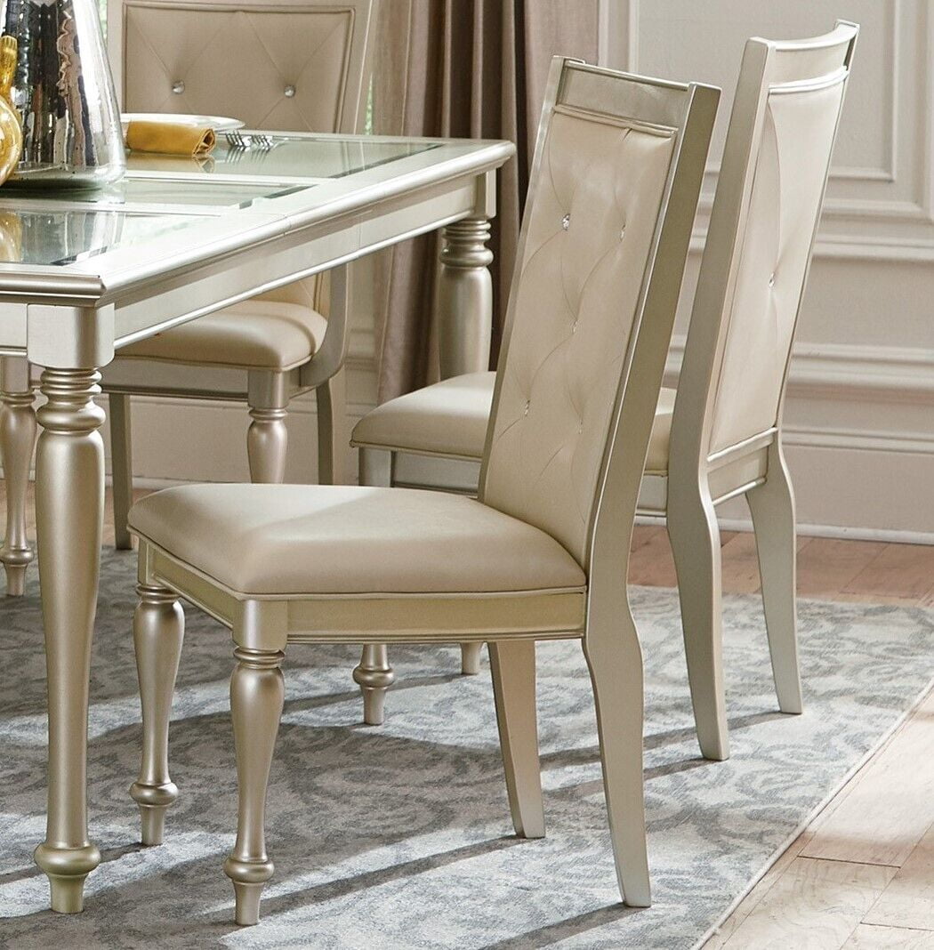 Silver Finish Traditional Design Dining Side Chairs 6pc set Button