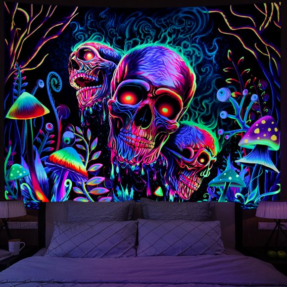 Tapiz Calavera Reactivo UV Amonercvita 130x150 cm Arte de Pared